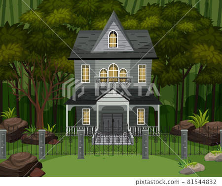 Scene with haunted halloween mansion 81544832