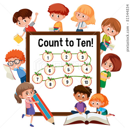 Count to ten number board with many kids doing different activities 81544834