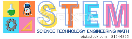 Colourful STEM education text icon 81544835