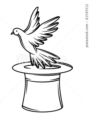 Magician cylinder from which pigeon fly out. Trick or magic illustration. Magician cylinder from which pigeon fly out. Trick or magic illustration. 81545512