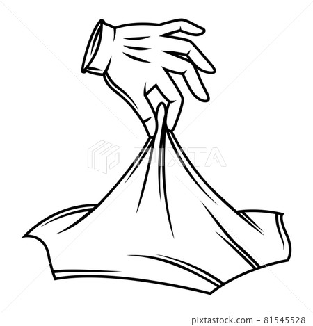 Magician hand with glove lifts the fabric. Trick or magic illustration. Magician hand with glove lifts the fabric. Trick or magic illustration. 81545528