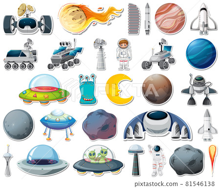 Set of stickers with Solar system objects isolated 81546138