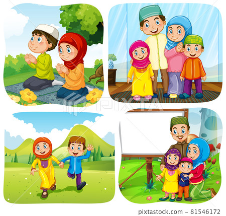 Set of muslim people cartoon character in... - 스톡일러스트 [81546172] - PIXTA