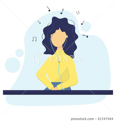 The girl listens to music with headphones. The girl listens to music with headphones. 81547484