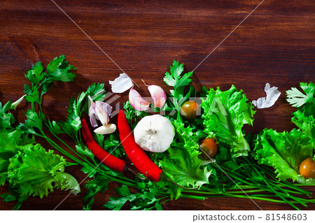 Fresh vegetables on wooden surface 81548603