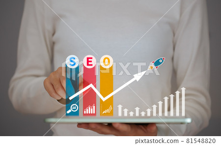 SEO Search Engine Optimization, concept for promoting  ranking traffic on website,  optimizing your website to rank in search engines or SEO. 81548820