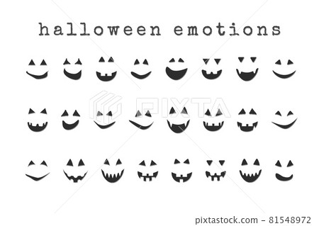 halloween face collection, scary grinning eyes and smiles of jack pumpkin and ghosts. 81548972