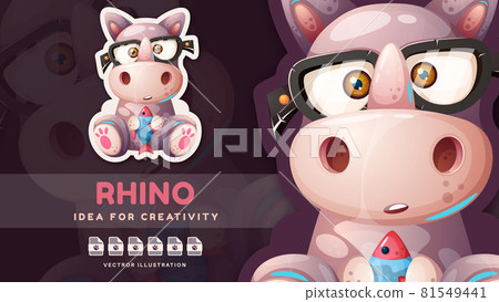 Cartoon character animal rhino with fish. Cartoon character animal rhino with fish. 81549441