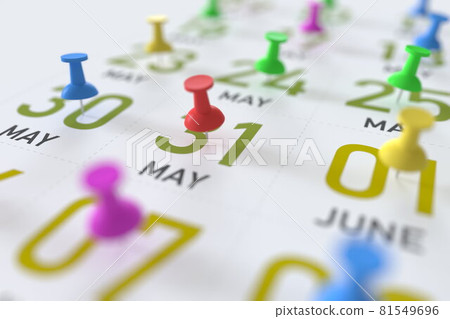 May 31 date and push pin on a calendar, 3D rendering May 31 date and push pin on a calendar, 3D rendering 81549696