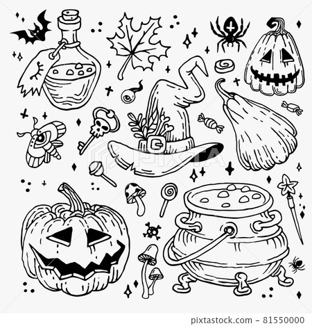 Halloween doodles set. Decoration for Halloween and occult 81550000