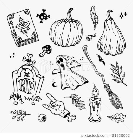 Halloween doodles set. Decoration for Halloween and occult 81550002