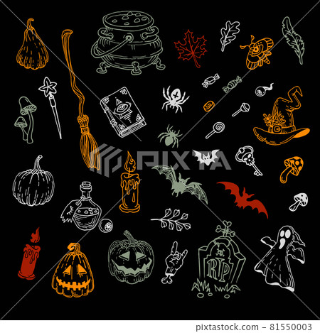 Halloween doodles set. Decoration for Halloween and occult 81550003