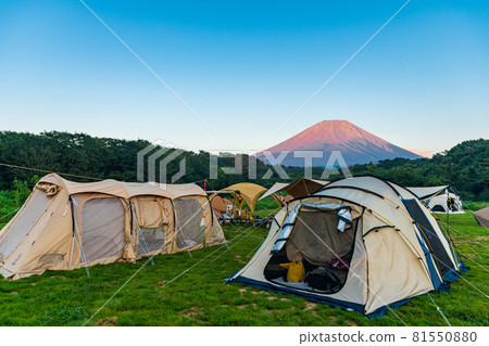 Red Fuji dyed in the setting sun seen from the "Yamanashi Prefecture" campsite 81550880