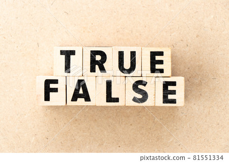Alphabet letter block in word true false on wood background 81551334