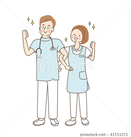Nurse and doctor laughing with arms crossed 81551371