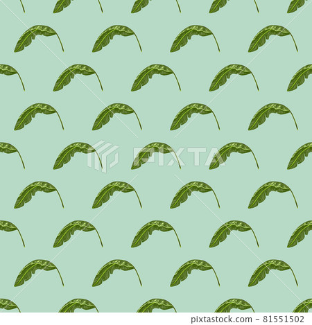 Forest seamless pattern with green little banana leaves print. Pastel blue background. Abstract style. Forest seamless pattern with green little banana leaves print. Pastel blue background. Abstract style. 81551502