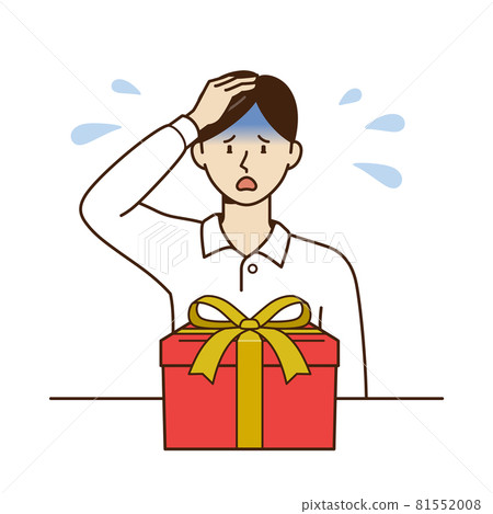 A man holding his head in front of a gift A man holding his head in front of a gift 81552008