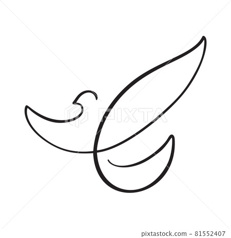 Drawing dove bird calligraphy brush line. Flying pigeon logo. Black and white vector illustration. Concept for icon card, banner poster, flyer 81552407