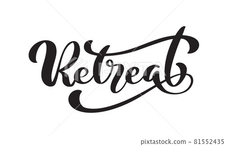 Retreat brush logo black calligraphy lettering Text. Vector Phrase Cursive Calligraphy Typeface Retreat brush logo black calligraphy lettering Text. Vector Phrase Cursive Calligraphy Typeface 81552435