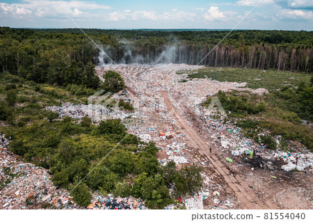 Destruction of forests and ecological system by garbage removal in forests, top view, destructive destruction of nature. Destruction of forests and ecological system by garbage removal in forests, top view, destructive destruction of nature. 81554040