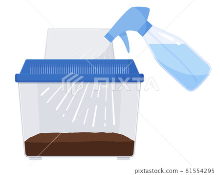 Illustration of moistening the inside of an insect cage with a spray bottle 81554295