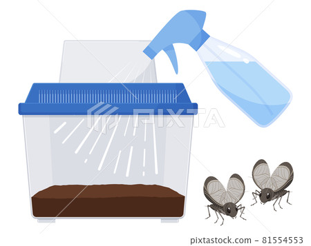 Illustration that moistens the inside of the bell worm case with a mist 81554553