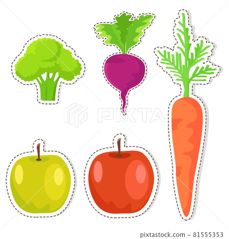 Ripe Fruits and Vegetables Vector Stickers Set Ripe Fruits and Vegetables Vector Stickers Set 81555353
