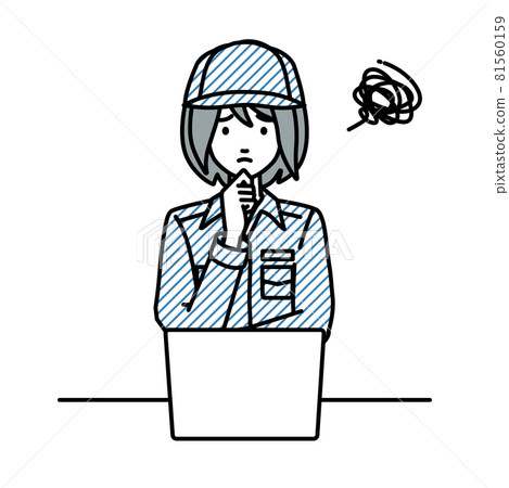 A female worker who is in trouble sitting at a desk and opening a PC 81560159