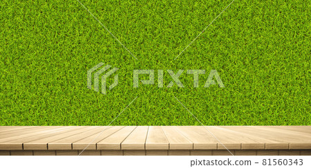 Vibrant and detailed panoramic landscape: wooden platform among green trees (3D CG rendered digital illustration) 81560343