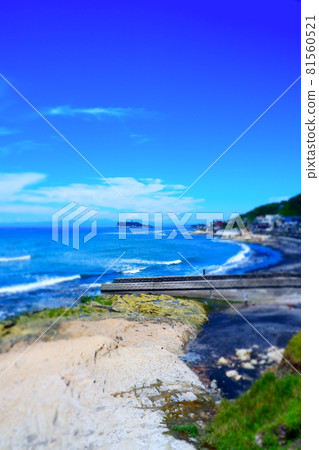 Scenery of Shonan Beach and Enoshima seen from sunny Inamuragasaki 81560521