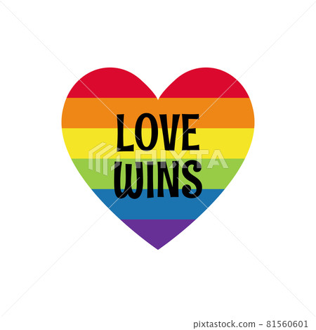 Rainbow colored heart with label love wins. 81560601