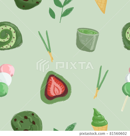 Seamless pattern with isolated matcha japanese sweets, different tasty desserts 81560602