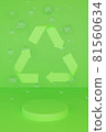 Sign Reduce, Reuse, Recycle on green background with glass balls and round podium. 3d render eco illustration. 81560634