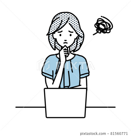 一位辦公室休閒女性坐在辦公桌前，無法打開她的電腦 81560771