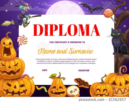 Child diploma, certificate with Halloween pumpkins 81562957