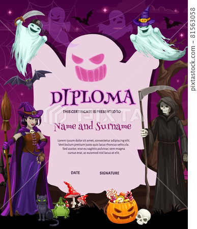 Certificate, Halloween cartoon diploma template Certificate, Halloween cartoon diploma template 81563058