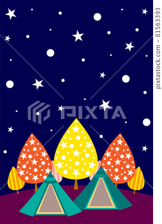 Background illustration of starry sky, trees and tipi tent Background illustration of starry sky, trees and tipi tent 81563393