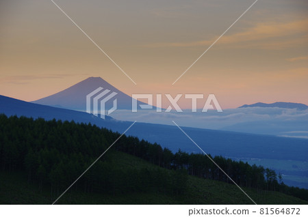 Mt. Fuji at sunrise seen from Kurumayama plateau Mt. Fuji at sunrise seen from Kurumayama plateau 81564872