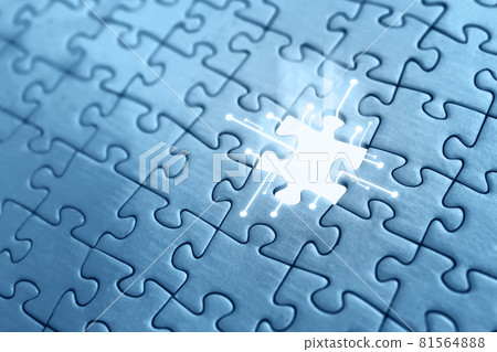 Jigsaw puzzle with one missing piece. Networking, online data and internet security system Jigsaw puzzle with one missing piece. Networking, online data and internet security system 81564888