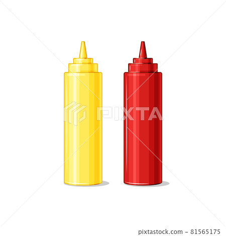Bottles with ketchup and mustard on a white isolated background. Sauces. Vector cartoon illustration. 81565175