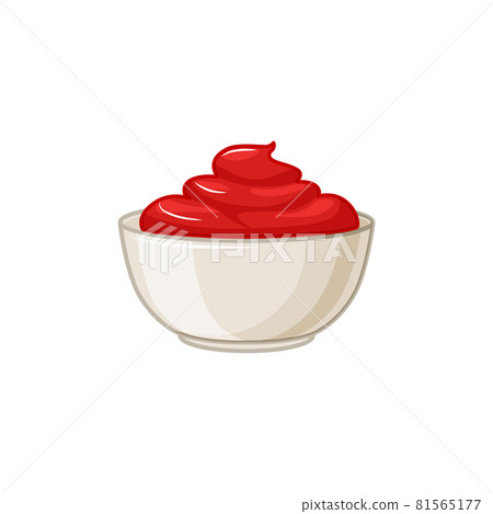 Ketchup sauce bowl on white insulated background. Seasoning in a sauce pan. Vector cartoon illustration. 81565177