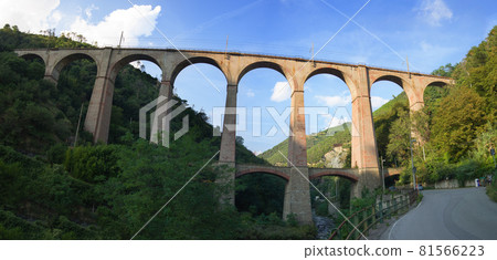 Old arched railway bridge made with bricks 81566223