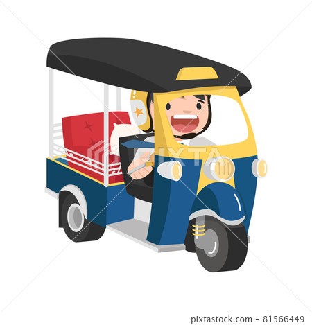 businessman riding on their Tuk Tuk Tri motor Car vector 81566449