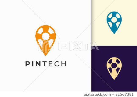 Pin or point logo in simple line and modern shape for tech company 81567391