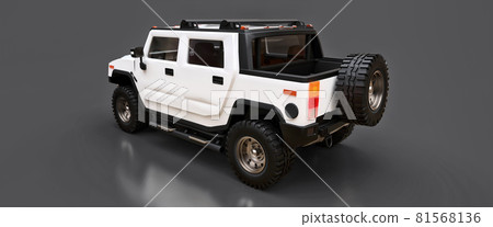 Large white off-road pickup truck for countryside or expeditions on gray isolated background. 3d illustration. Large white off-road pickup truck for countryside or expeditions on gray isolated background. 3d illustration. 81568136