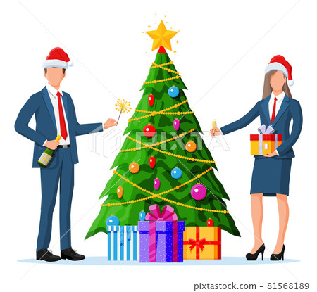 Business People in Christmas Hats on Holiday. Business People in Christmas Hats on Holiday. 81568189
