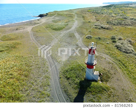 夏季北海道森町砂崎燈塔的鳥瞰圖 夏季北海道森町砂崎燈塔的鳥瞰圖 81568263