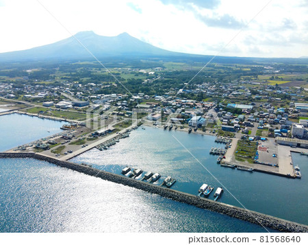 Aerial view of Mori fishing port in Mori-cho, Hokkaido in summer 81568640