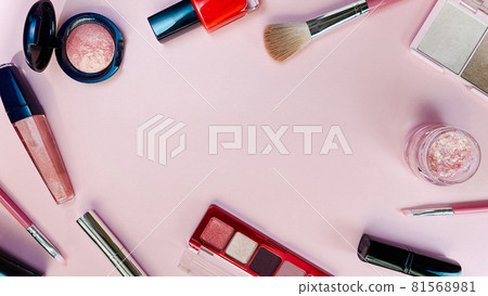 Beauty concept. Makeup products on white background 81568981