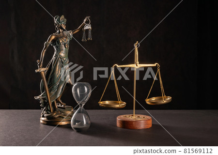 Lady Justice or Themis or Justilia (Goddess of justice) on black background 81569112